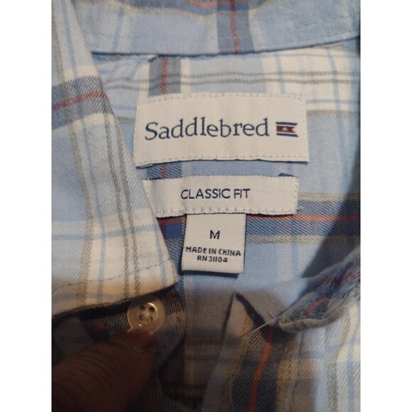 NEW NWT Men's Saddlebred Comfort Flex Classic Fit Button Shirt Blue Plaid Medium - Picture 8 of 11